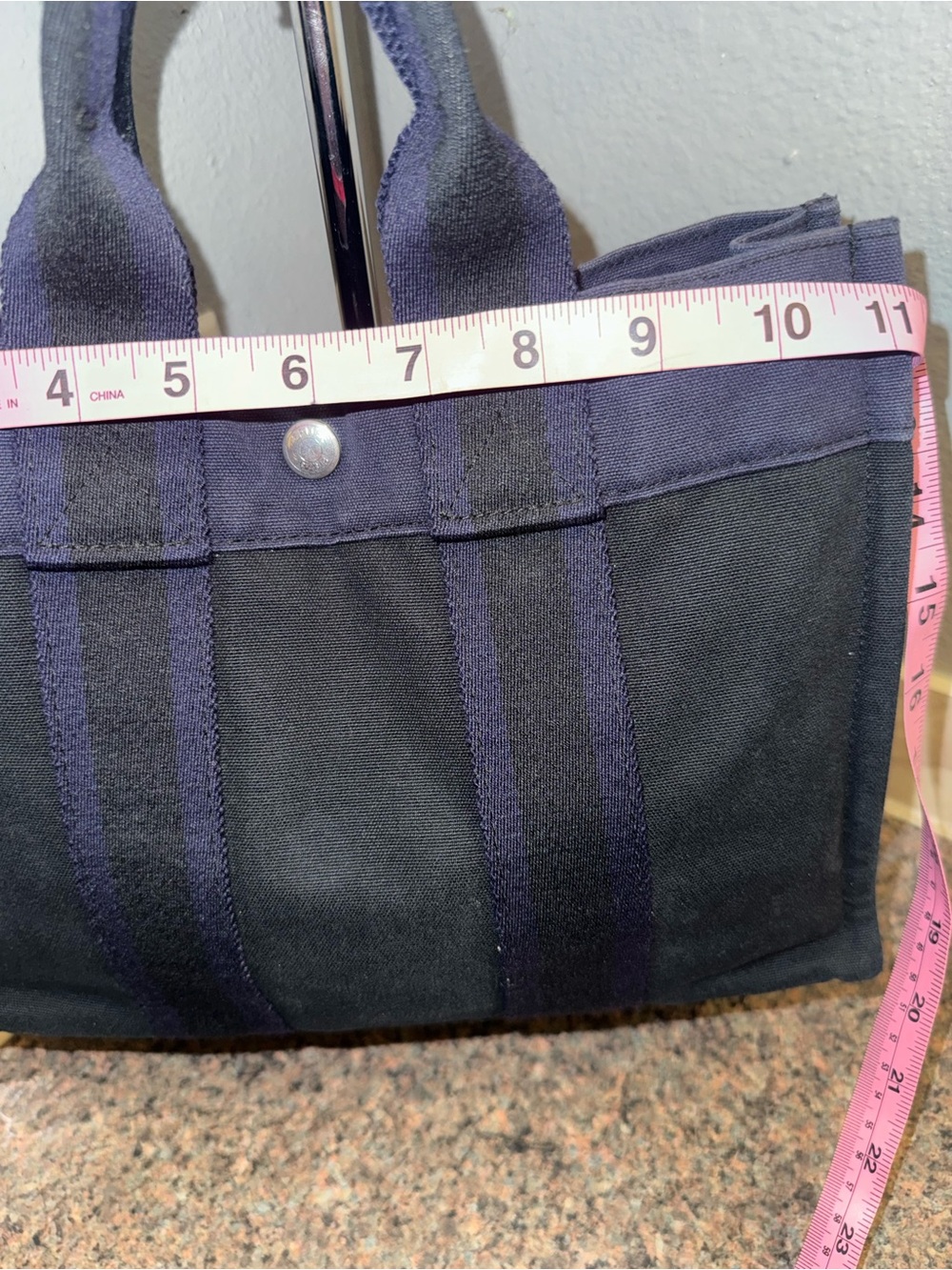 Hermes 💎Black and Navy Canvas small Tote EUC - Picture 11 of 13